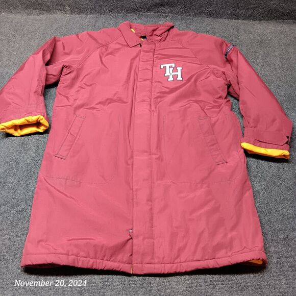 Vintage Tommy Hilfiger Jeans Overcoat Men Large Red Fleece Lined Vented - Picture 1 of 9